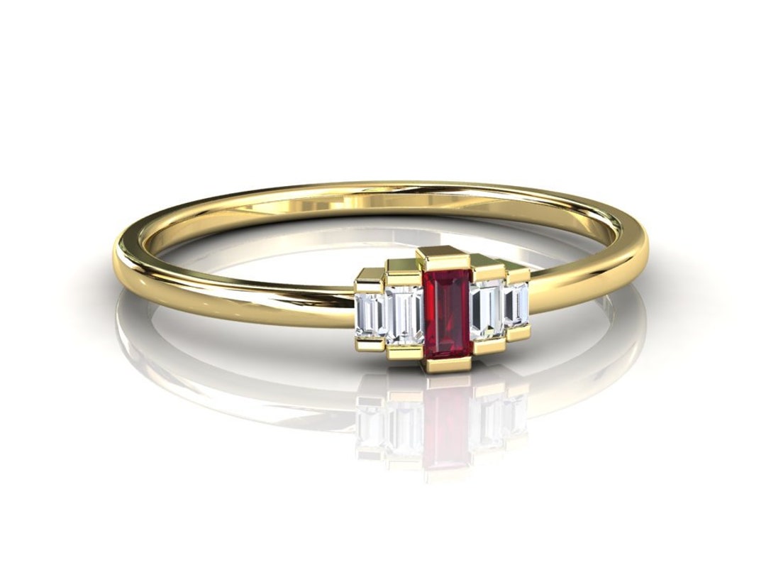 handmade ruby stone stacking ring delicate... Art Deco Ruby Cluster Stacking Ring, 14k Solid Yellow Gold & Natural ...