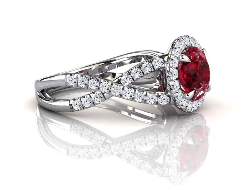 Platinum Ruby Ring Round Ruby Engagement Ring Pave Set Ring Wedding Ring Natural Diamonds Anniversary Ring Platinum Pave Ring image 3