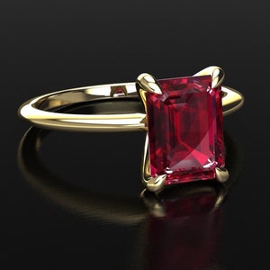 Ruby Solitaire Ring / Ruby Engagement Ring / Anniversary Ring / Lab Grown Ruby Ring / Birthstone Ring / Emerald Cut Ruby Ring / Solid Gold