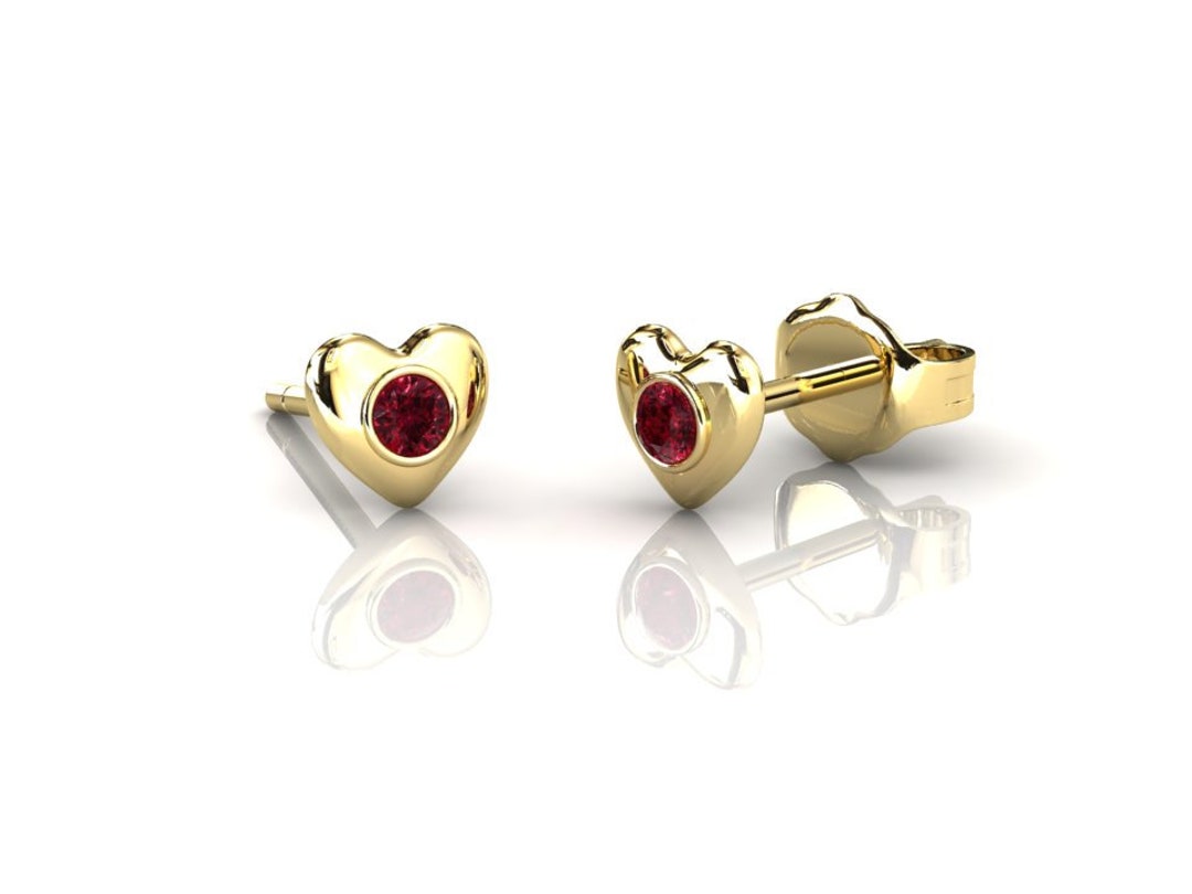 Ruby Heart Stud Earrings Mini Ruby Earrings Tiny Ruby 14k Etsy