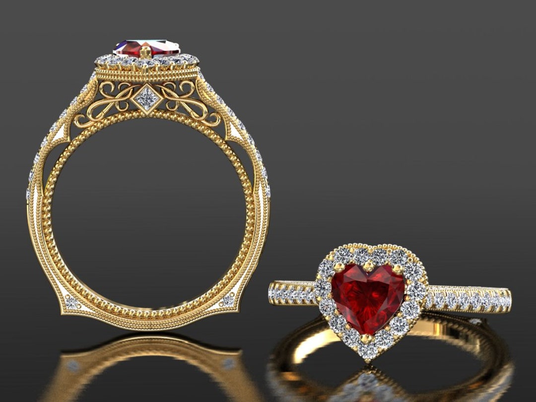Ruby Engagement Ring, Heart Shape Ruby Ring, Ruby Anniversary Ring ...