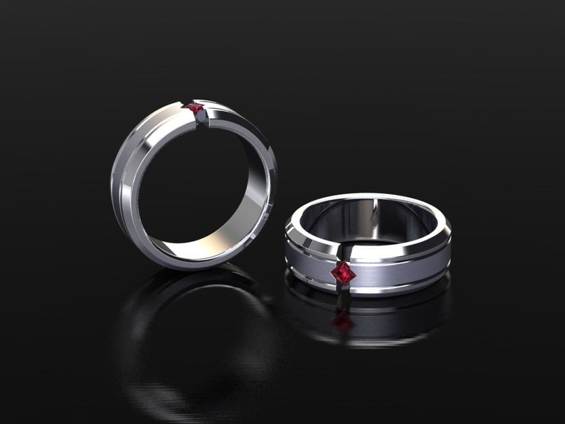 Mens Ruby Wedding Ring Mens Wedding Band 7mm Band Princess Etsy