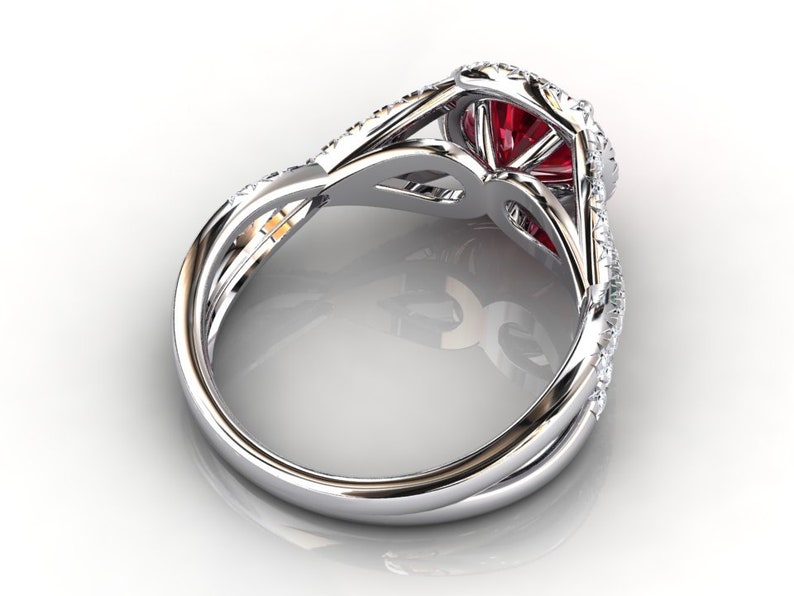 Platinum Ruby Ring Round Ruby Engagement Ring Pave Set Ring Wedding Ring Natural Diamonds Anniversary Ring Platinum Pave Ring image 4