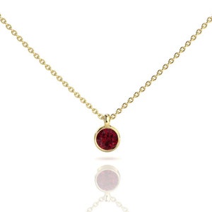 Ruby Solitaire Necklace, 14k Yellow Gold, Small Ruby Solitaire Pendant, Minimalist Everyday Layering Jewelry, July Birthstone Gift For Her