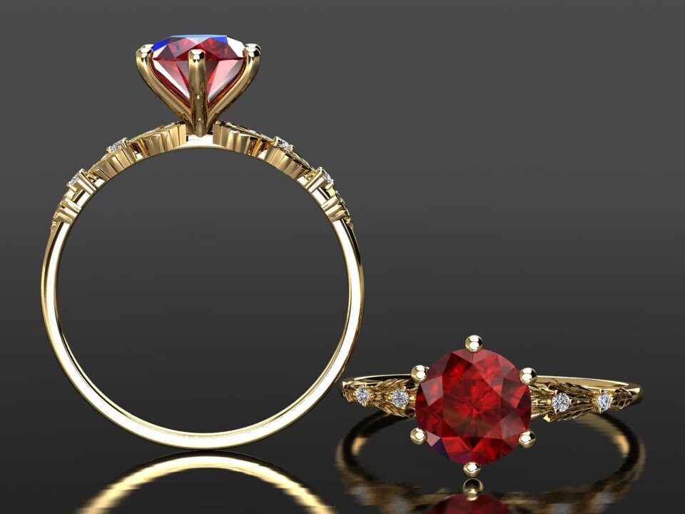 Ruby Engagement Ring Ruby Anniversary Ring Yellow Gold Ruby Etsy