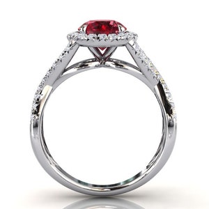 Platinum Ruby Ring Round Ruby Engagement Ring Pave Set Ring Wedding Ring Natural Diamonds Anniversary Ring Platinum Pave Ring image 5
