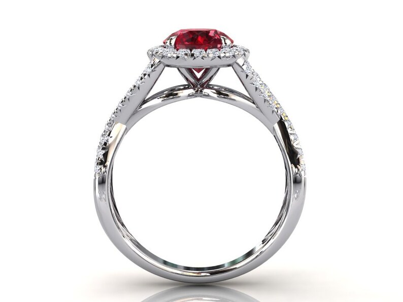 Platinum Ruby Ring Round Ruby Engagement Ring Pave Set Ring Wedding Ring Natural Diamonds Anniversary Ring Platinum Pave Ring image 5