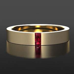 Bracelet de mariage rubis brossé / Bracelet de mariage unisexe / Bracelet de mariage 4mm / Bracelet de mariage en or massif / Baguette Ruby / Bijoux Ruby