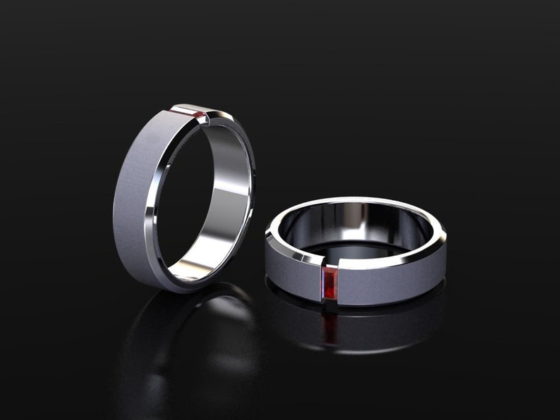 Mens Wedding Ring Mens Ruby Wedding Band 6mm Band Brushed Etsy