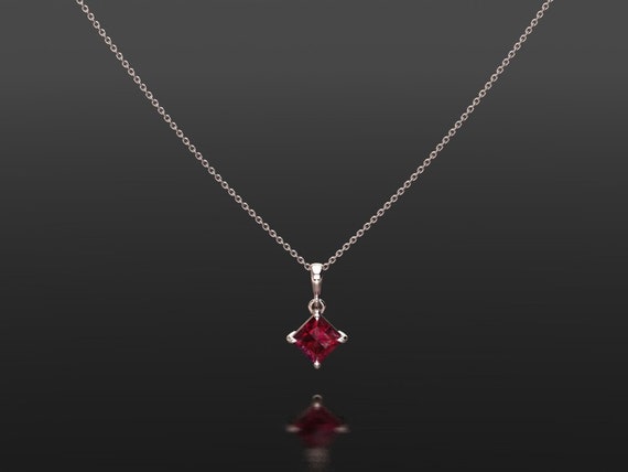 Princess Cut Ruby Necklace Ruby Pendant 