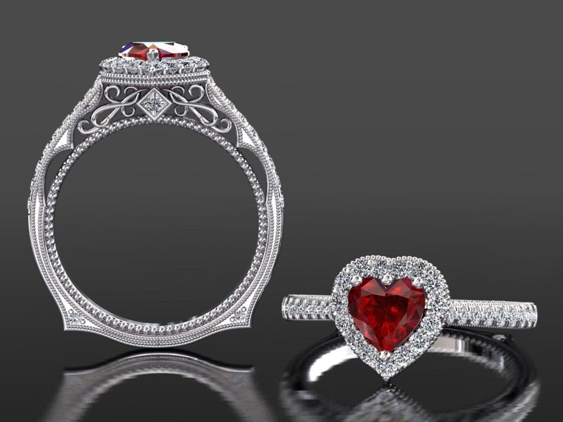 Ruby Engagement Ring Heart Shape Ruby Ring Ruby Anniversary Etsy UK