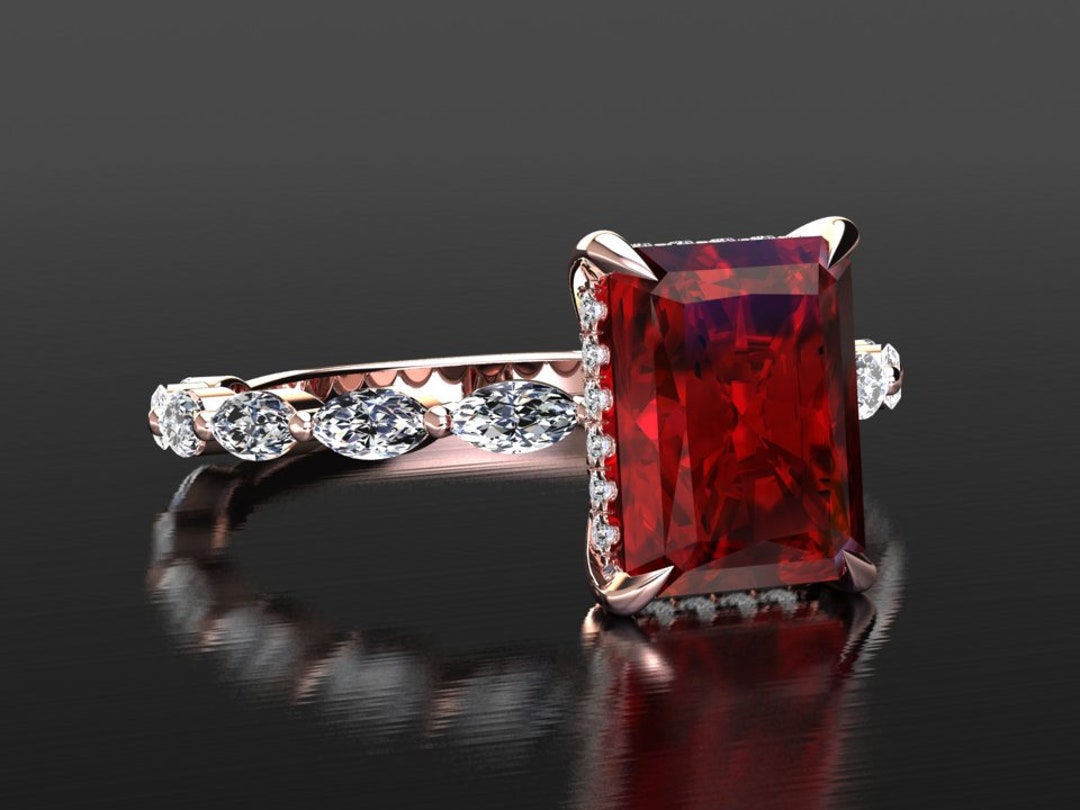 Ruby Engagement Ring, Ruby Wedding Set, Ruby Anniversary Ring, Rose ...