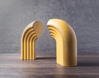 Rainbow Arch Bookends - Modern Fluted Concrete Decor for Bookworms. Bold Colorful Book End Set, Sculptural Shelf Decor for Stylish Creators