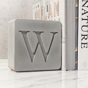 Modern Initial Bookend – Personalized Concrete Gift for Him, Custom ...