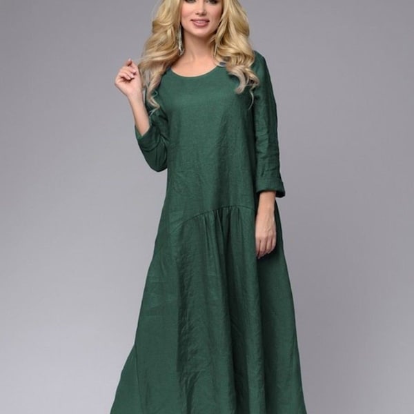 Green Linen Dress - Etsy