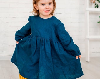 Linen Girls dress,Linen dress for Kids,Dress for Girl,Linen Girls Blue dress,Linen Toddler dress,Linen Baby dress,Linen little Girl dress