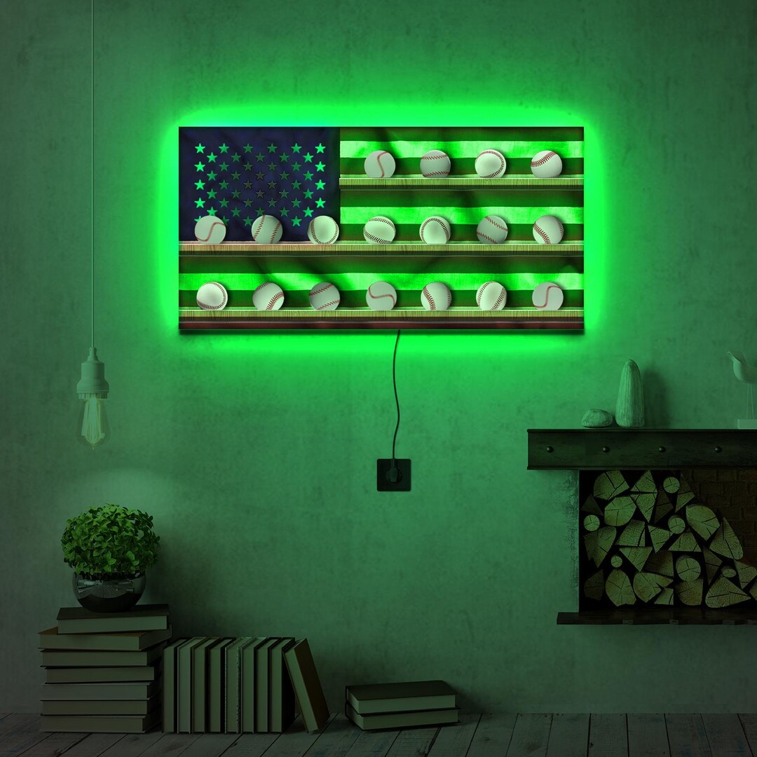 American Flag Baseball Display With Led, Baseball Holder Display With ...