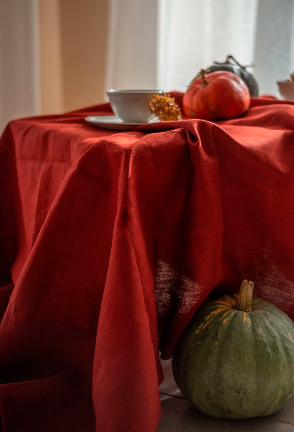 Organic Linen Tablecloth, Round Linen Table Cloth, Washed Linen
