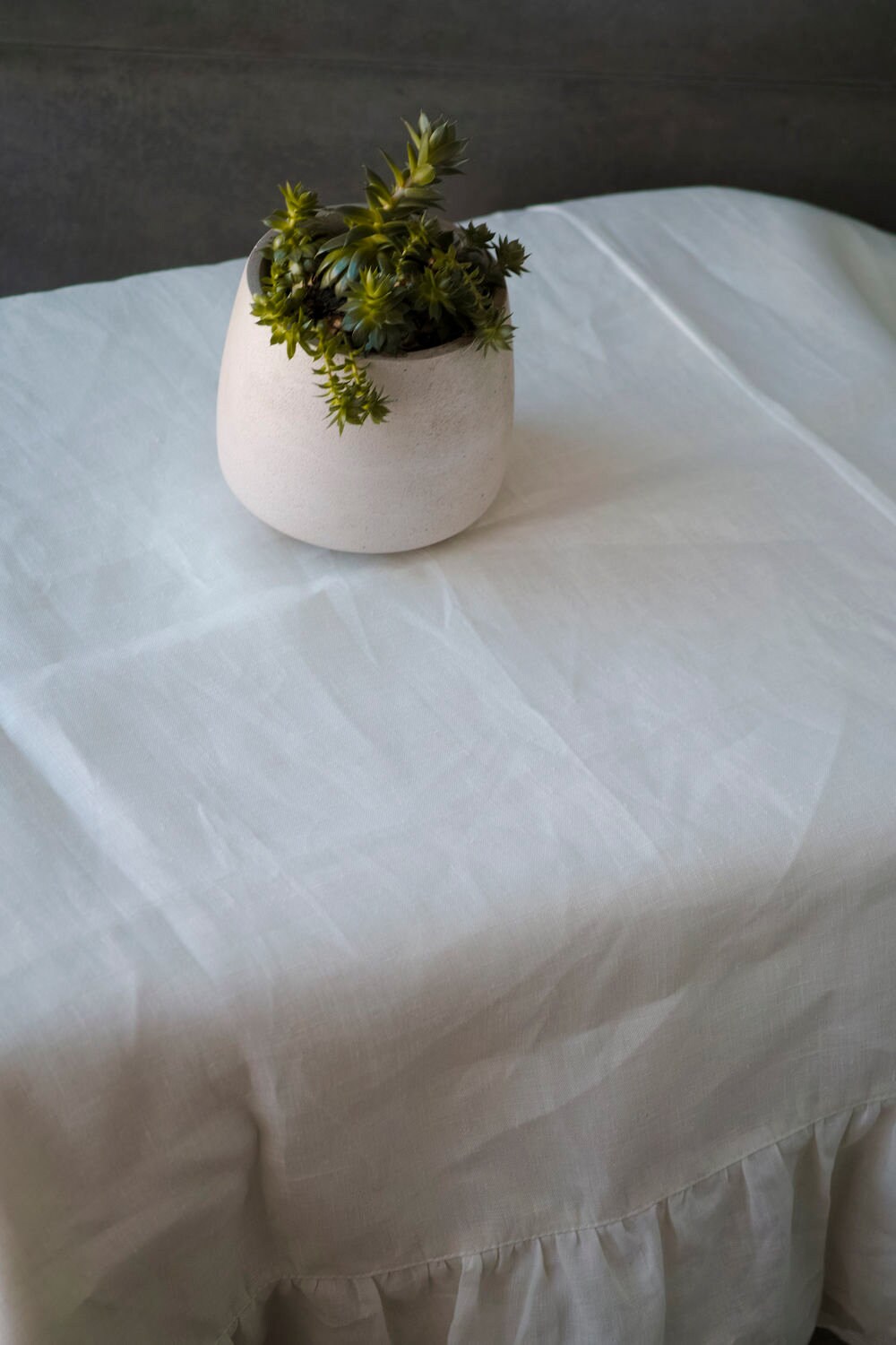 White linen tablecloth Ruffle tablecloth Linen tablecloth Etsy
