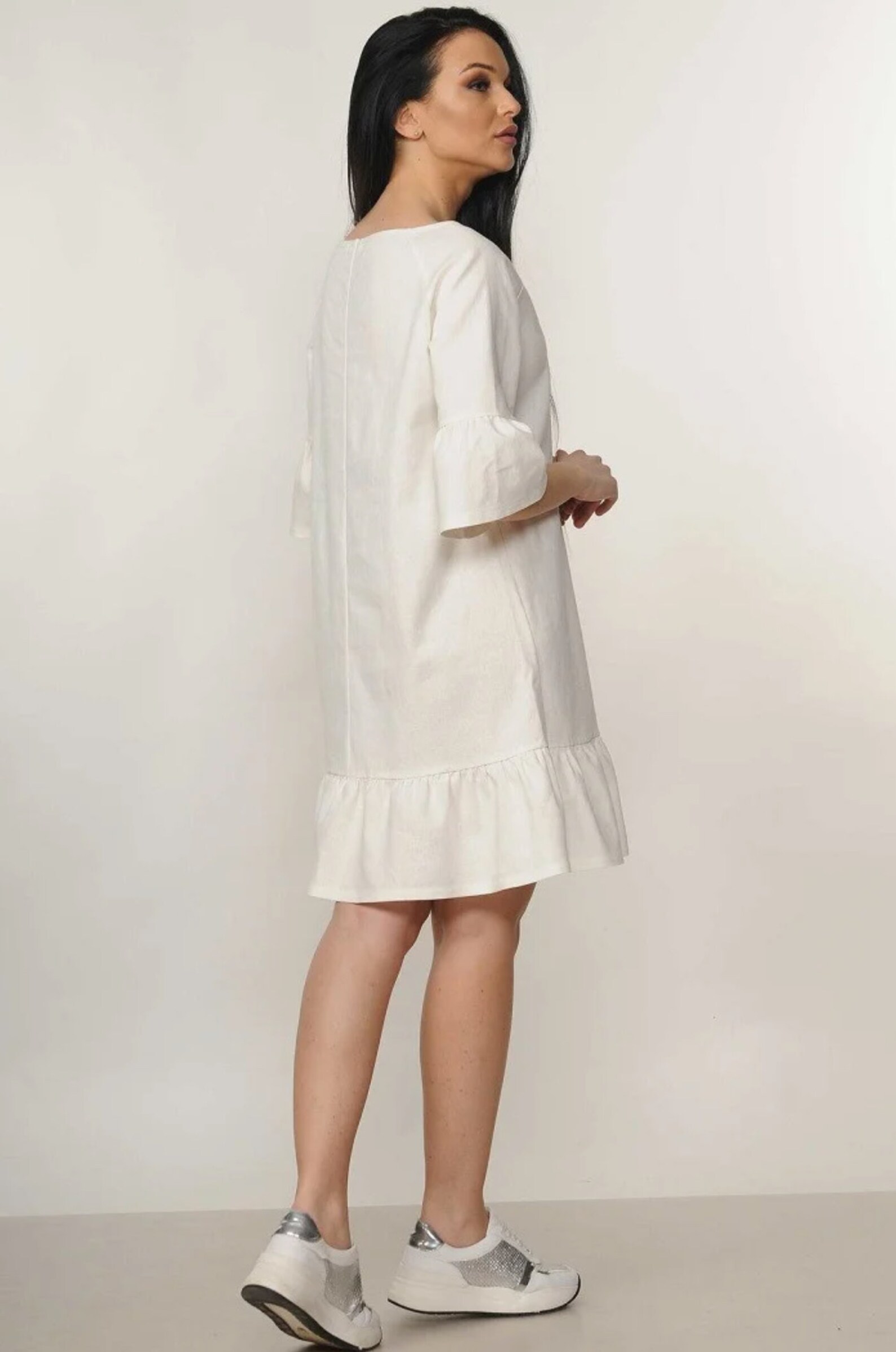 ruffle linen dress