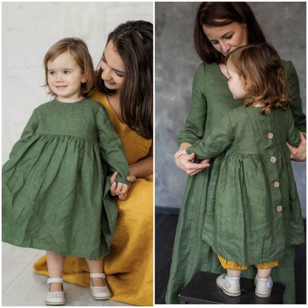 Vestido de lino para niña pequeña, vestido boho para niña pequeña, vestido natural para niña pequeña, vestido suelto para niña pequeña, vestido de niña pequeña de verano