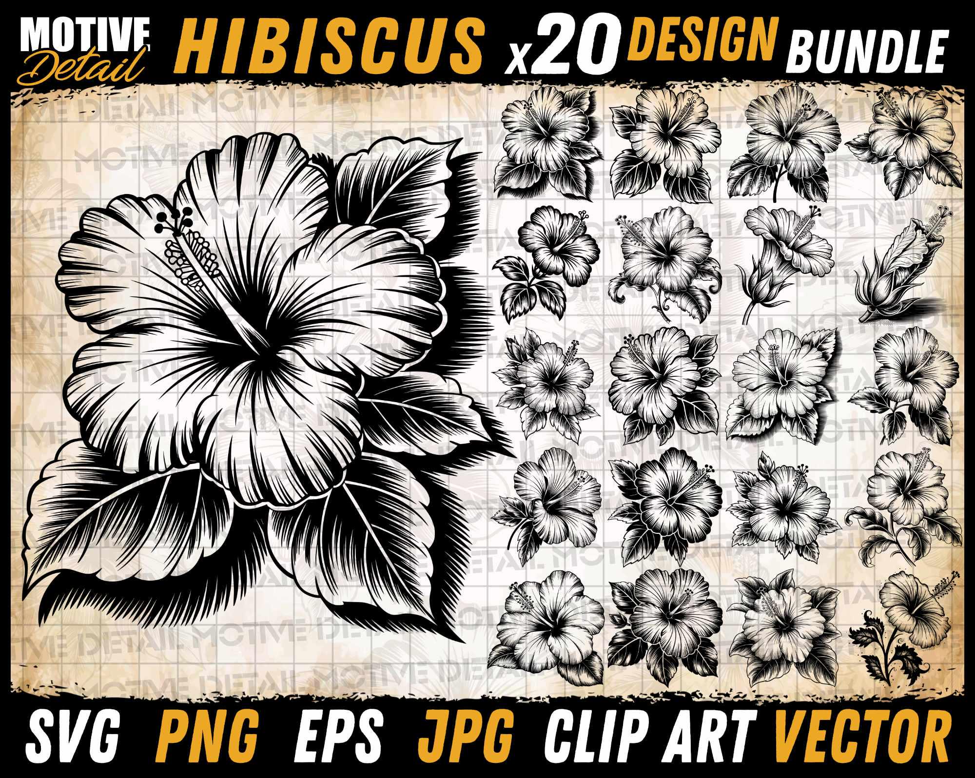 Tropical Hibiscus Flower SVG Bundle, Hawaiian Floral Clipart, PNG Files ...