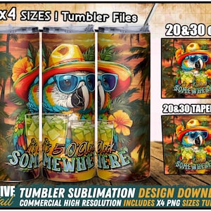 It&#39;s 5 o&#39;clock somewhere Chill Parrot with Drinks Sublimation Tumbler Wrap PNG, Tropical Parrot Design, Summer Vibes, DIY Drink Tumbler