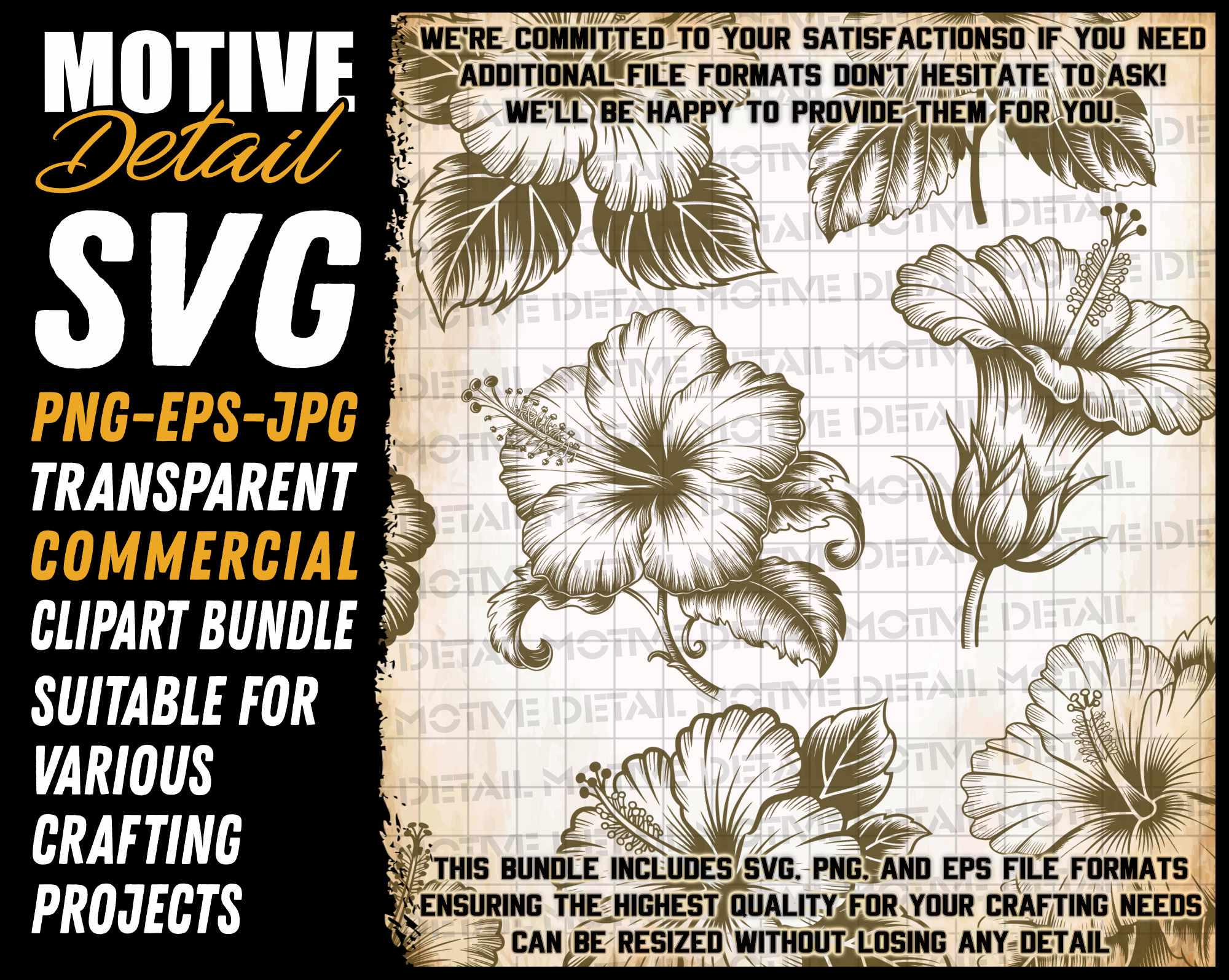 Tropical Hibiscus Flower SVG Bundle, Hawaiian Floral Clipart, PNG Files ...