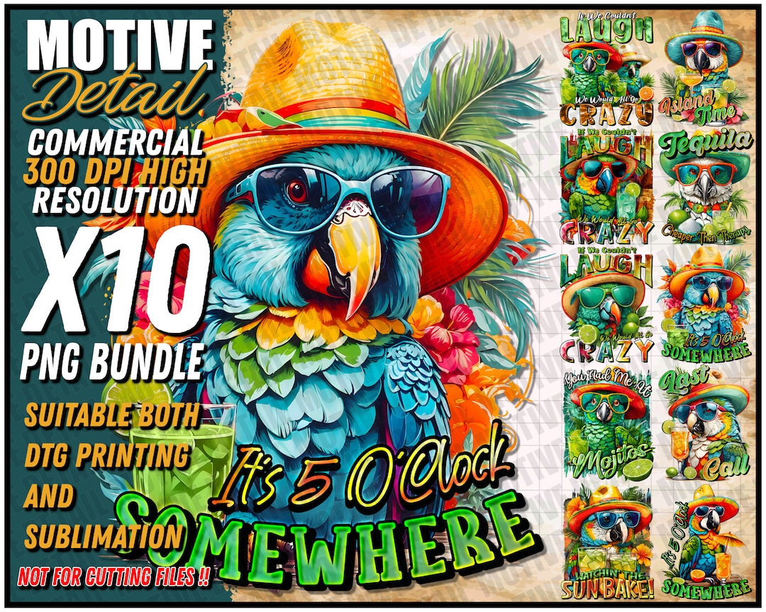 10 Cocktails and Parrots PNG Bundle, Margaritaville, Margarita ...