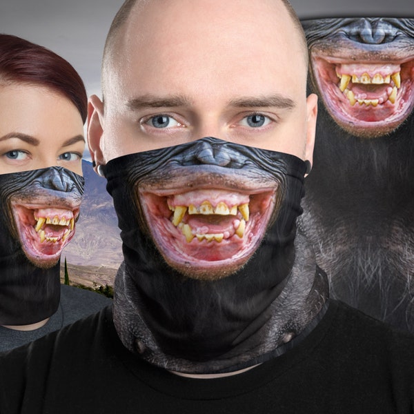 Laughing Chimpanzee Funny Ape Face Cover Neck Gaiter Snood Bandana Tubular Scarf 002140
