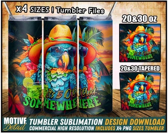 Margaritaville Tumbler Wrap PNG: Tropical Parrot Sublimation Design (Digital Download)