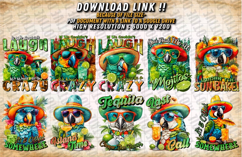 10 Cocktails and Parrots PNG Bundle, Margaritaville, Margarita ...