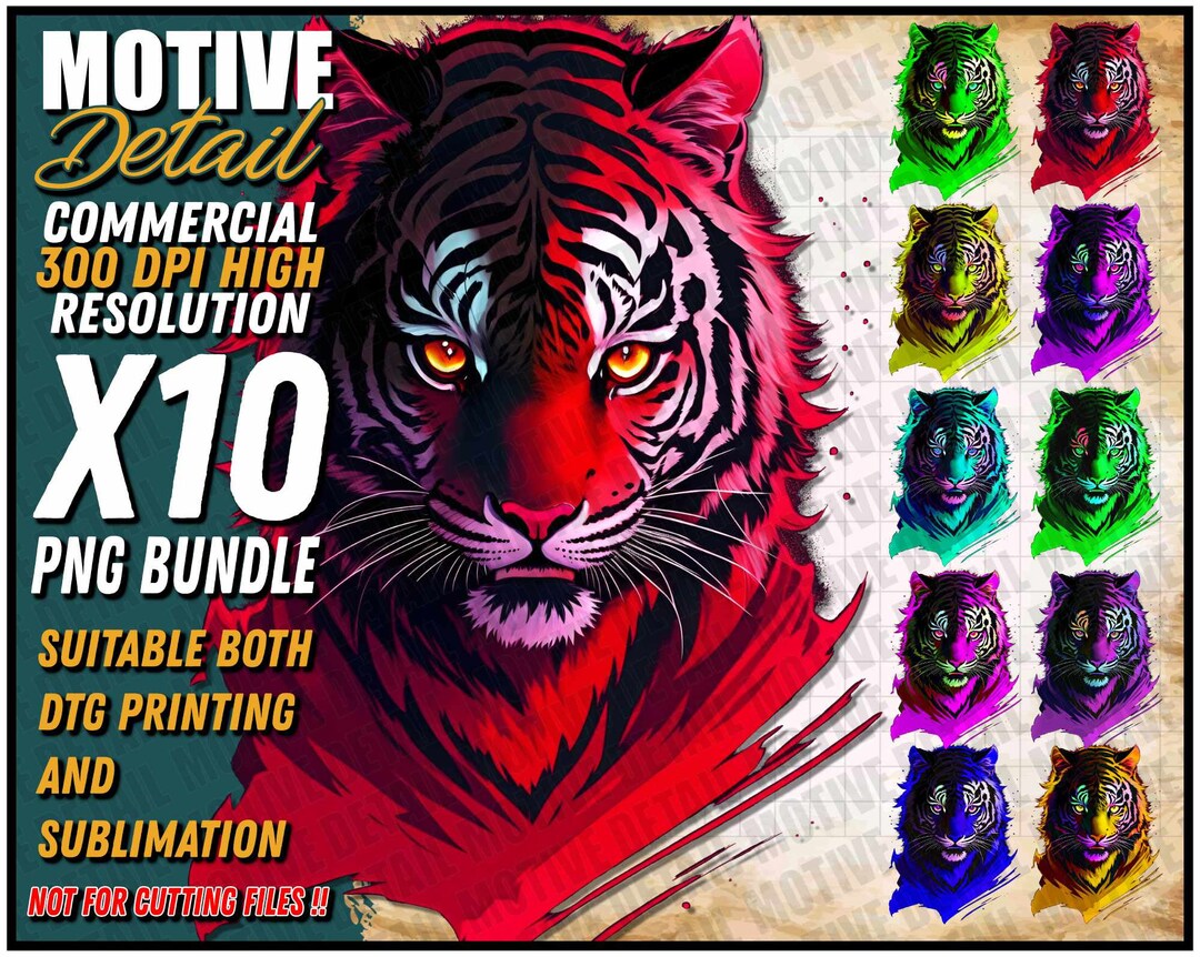 10 Tiger PNG Bundle, Tiger PNG, Sublimation Design, 300 Dpi, Commercial