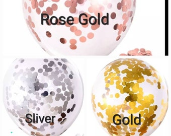 Confetti Balloons – Clear Latex, Silver, Gold, Rose Gold, Black