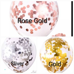 Confetti Balloons – 10" Clear Latex Balloons with Silver, Gold, Rose Gold & Black Accents