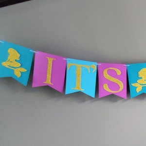 It's a Girl Mermaid Banner. Perfect for Baby Shower Gender Reveal. Baby Shower Cake Topper