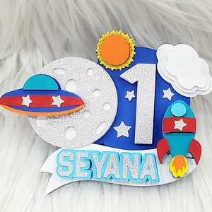 Astronaut Space Cake Topper, 3D Rocket Ship Birthday Decor,  Outer Space Cake Topper,  Astronaut Party Decor