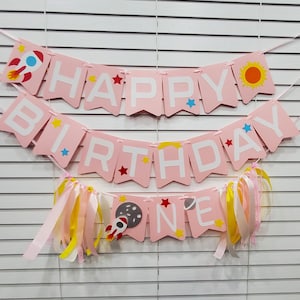 Space Birthday Party Banner, One High Chair Banner, Astronaut Birthday Decor, First Trip Around the Sun, Outer Space Birthday Decor