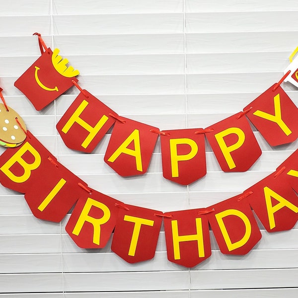 Mcdonald's Themed Birthday Banner, Fast Food Banner, Mcdonald's Happy Meal Box, Burger And Fries Birthday