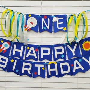 Space Birthday Party Banner, One High Chair Banner, Astronaut Birthday Decor, First Trip Around the Sun, Outer Space Birthday Decor