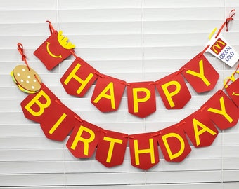 Mcdonald's Themed Birthday Banner, Fast Food Banner, Mcdonald's Happy Meal Box, Burger And Fries Birthday