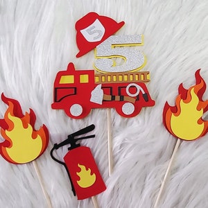 Fire truck cake topper- fire truck party decor- customized age cake topper- customized fire truck birthday decorations - fireman cake topper