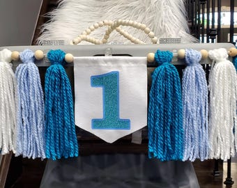 Personalized 1st Birthday Highchair Banner, Customized Yarn Tassel Garland, 1 Party Decor, Cake Smash High Chair Banner, Birthday Photo Prop
