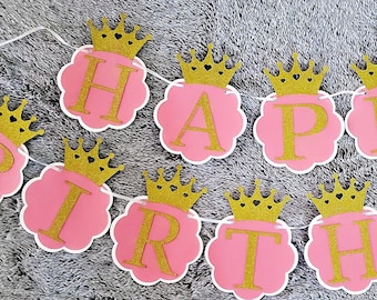 Princess Birthday Banner, Princess Birthday Decorations, Birthday Decorations, Pink and Gold Party Decor