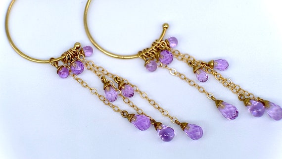 A really wonderful pair of drop amethyst hoop ear… - image 1