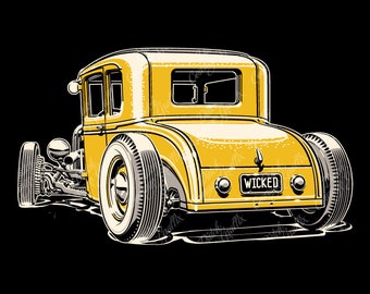 Model A Hot Rod Coupe Rear View - digital vector file - PMS colors