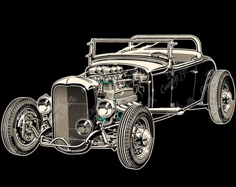 1930 Late Fifties Style Hot Rod Roadster - digital vector file - PMS colors