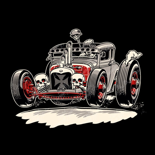 Rat Rod Rockabilly Coupe Cartoon - digital vector file - PMS colors