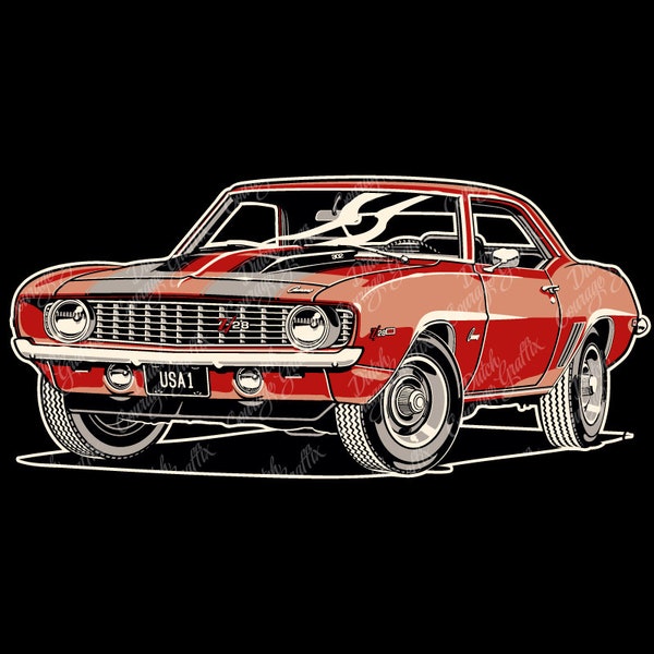 1969 Camaro Z28 Muscle Car - digital vector file - PMS colors