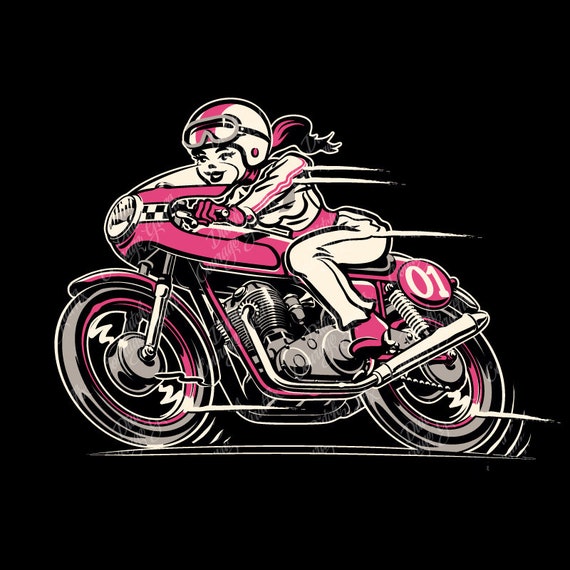 Classic Cafe Racer Bike Girl Cartoon Digital Vector File - Etsy Classic Cafe Racer Bike Girl Cartoon Digital Vector File - Etsy